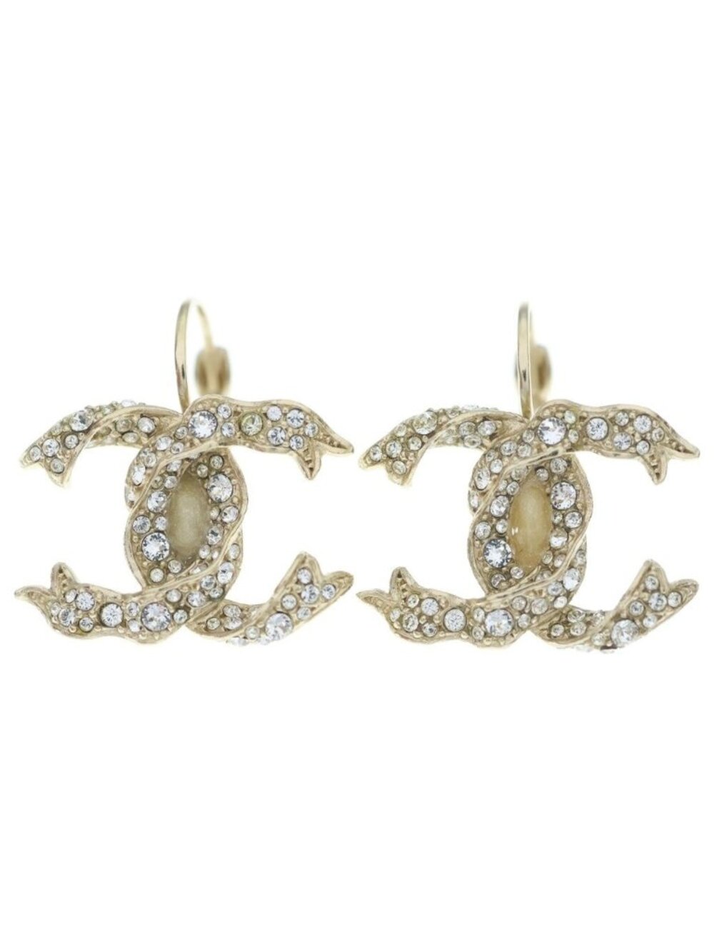 Chanel CC Logo Rhinestone Earrings Gold 18C